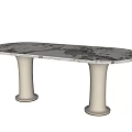 Modern Oval Dining Table With Marble Pattern Top And White Cylindrical Legs 3d model