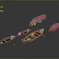 Several Handcrafted Wooden Boat Models With Different Sizes And Shapes On Dark Background