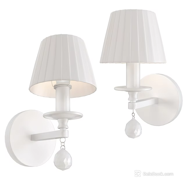 Elegant White Wall Sconces With Pleated Shades And Hanging Pendant Decor 3d model 