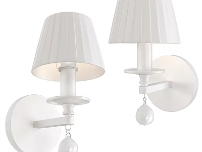 Elegant White Wall Sconces With Pleated Shades And Hanging Pendant Decor 3d model