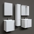 Modern White Bathroom Vanity With Wall Mounted Design Mirror And Storage Cabinets 3d model