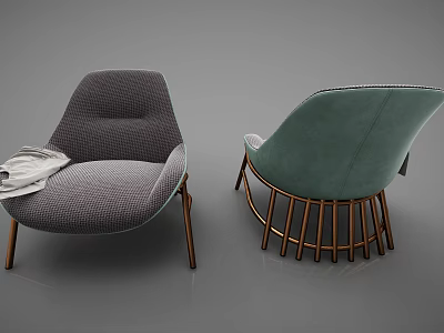 Gray And Teal Single Seater Sofa With Brass Metal Legs Throw Blanket And Modern Design 3d model