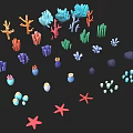 Colorful Aquatic Animals Collection Featuring Coral Starfish and Various Marine Creatures