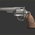 Modern Revolver With Silver Metal Cylinder And Brown Wooden Grip Design