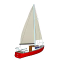 Sailboat Model Featuring Red Hull White Sail and Deck on White Background