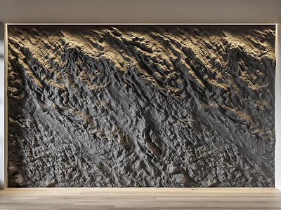 Textured Mountain Relief Wall Art With Gray Tone And Wooden Frame In Minimal Room 3d model