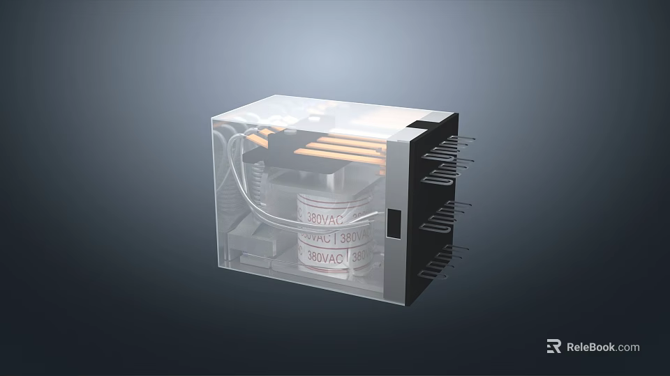 Transparent Casing Industrial Electrical Relay With Visible Internal Coils And 180VAC 30V Labels 3d model 