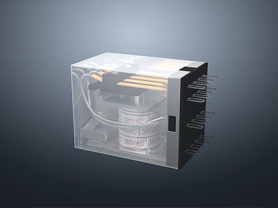 Transparent Casing Industrial Electrical Relay With Visible Internal Coils And 180VAC 30V Labels 3d model