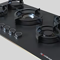 Modern Kitchen Appliance Gas Stove Cooktop with Black Surface Five Burners and Control Knobs 3d model