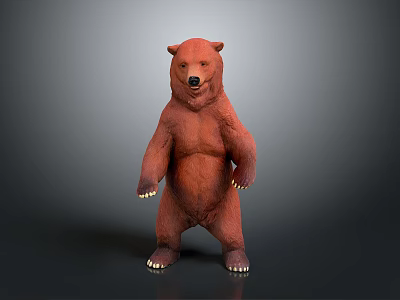 Standing Brown Bear 3D Model With Upright Posture On Gray Background 3d model