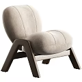 Cream Colored Plush Fabric Accent Chair With Modern Wooden Legs And Comfortable Seating