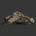 Pile of Natural Wood and Stone Materials with Small Stones Around