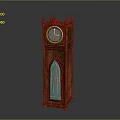 Antique Wooden Grandfather Clock With Carved Details And Glass Door Pendulum