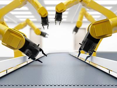 Industrial Robotic Arms Operating On Automated Conveyor Belt In Manufacturing Facility 3d model
