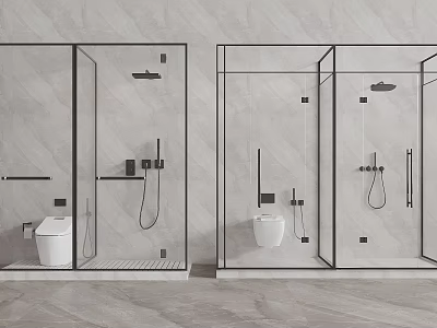 Modern Glass Hinged Bathroom Door Design With Shower Enclosure And Toilet 3d model