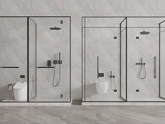 Modern shower room toilet partition swing door shower glass partition toilet shower 3d model