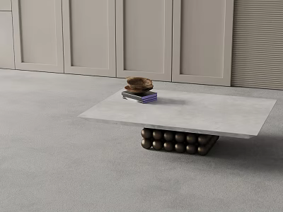 Modern Coffee Table With Light Marble Like Top Dark Spherical Base And Books Brown Bowl 3d model