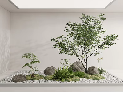 Indoor Plant Combination With Green Trees Small Shrubs Stones And White Pebbles 3d model