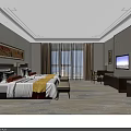 Spacious Modern Hotel Room Interior With Double Bed Large Window And Flat Screen TV