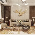 Modern Dining Living Room Interior With Chandelier Dining Table And Green Brown Chairs