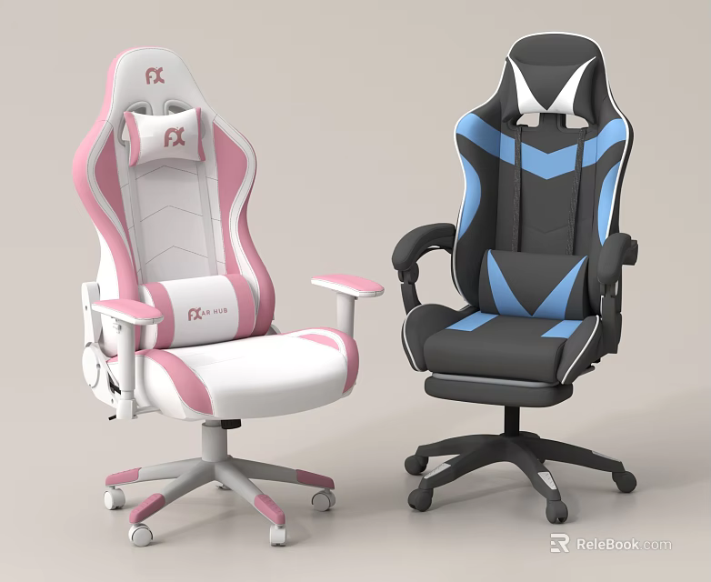 Ergonomic Gaming Chairs with Pink White and Black Blue Design and Adjustable Features 3d model 