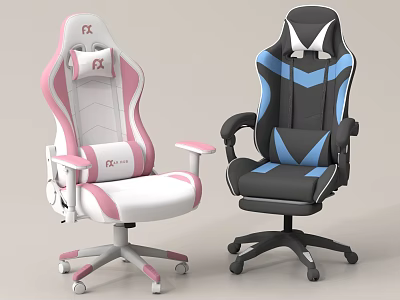 Ergonomic Gaming Chairs with Pink White and Black Blue Design and Adjustable Features 3d model