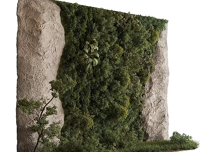 Lush Green Plant Wall Design With Natural Stone Background And Various Plants 3d model