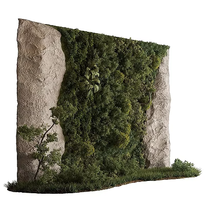 Lush Green Plant Wall Design With Natural Stone Background And Various Plants 3d model
