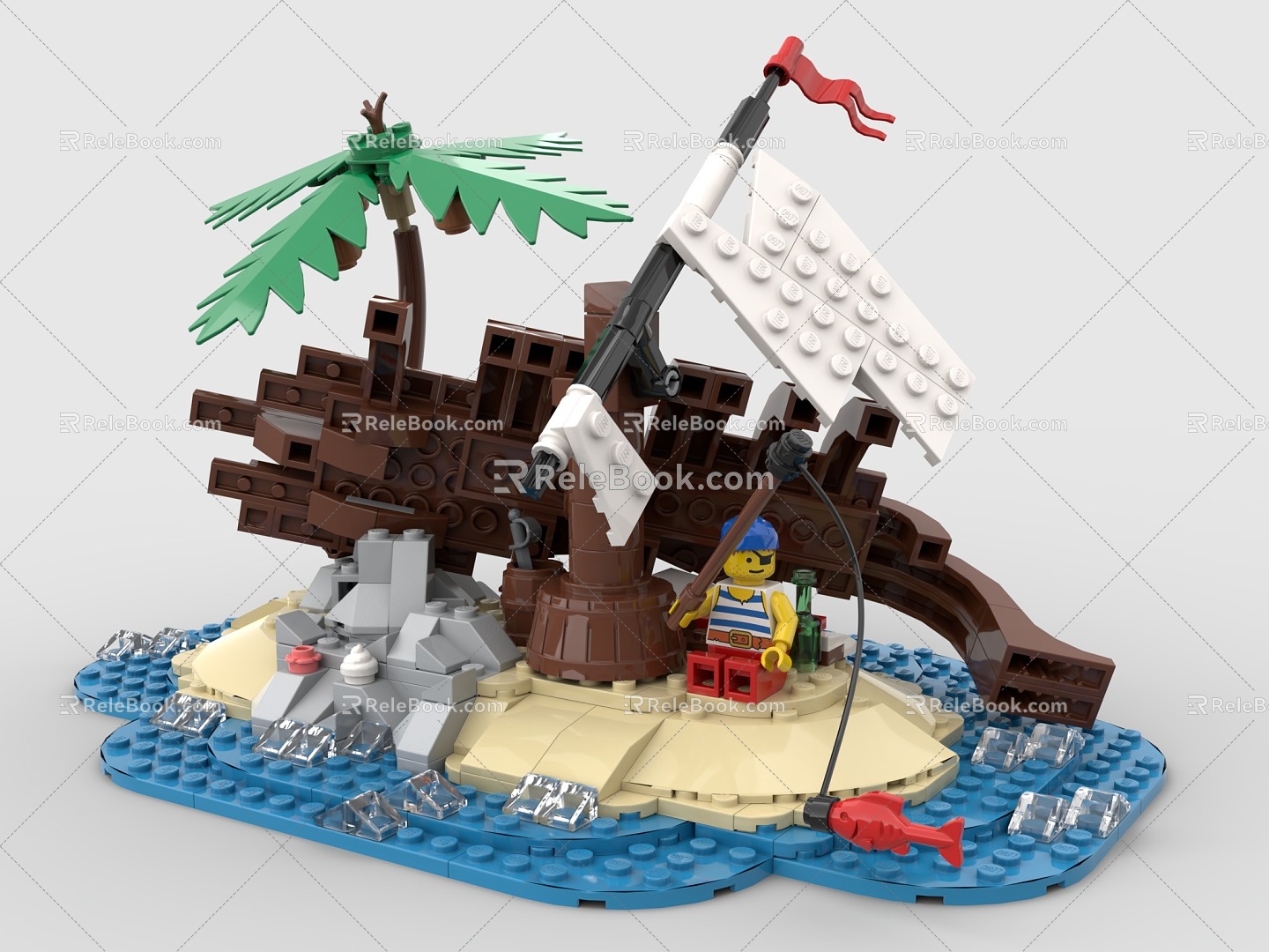 LEGO toy blocks island pirate shipwreck fishing 3d model