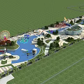 Vibrant Urban Plaza Landscape With Fountains Ferris Wheel Greenery And Walkways