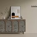 Elegant Modern Entryway Console Cabinet With Arched Patterned Doors And Decorative Ornaments 3d model