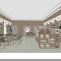 Tea Specialty Store Interior In Minimalist Design With Wooden Shelves Product Displays And Seating Area