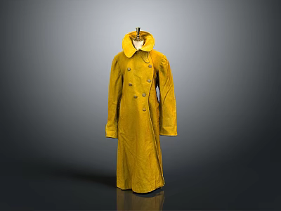 Classic Yellow Long Coat With Buttoned Front And Stand Collar Design 3d model