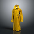 Classic Yellow Long Coat With Buttoned Front And Stand Collar Design 3d model