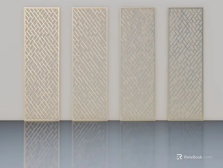 Modern Flush Doors With Intricate Geometric Patterns And Metallic Finish 3d model