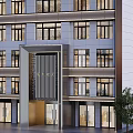 Modern Multi Story Building Storefront With Glass Doors And Decorative Grille