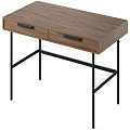 Modern Walnut Dressing Table With Two Drawers And Black Metal Frame 3d model