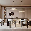 Elegant Modern Dining Room Interior With Pendant Lights Round Table And Floor To Ceiling Windows