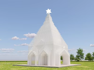 White Arched Spire Building With Star On Top In Green Grassland And Blue Sky 3d model