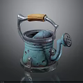 Blue Kettle With Wooden Handle Metal Perforated Body And Silver Spout Design