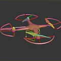 Golden Drone With Four Propellers Metallic Design Shiny Surface On Reflective Background 3d model