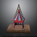 Colorful Children's Carousel Toy With Red And Blue Striped Tent Top And Wooden Platform