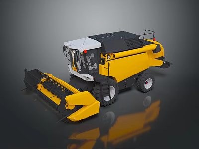 Yellow Agricultural Combine Harvester With Black Top And Large Wheels For Farming Operations 3d model