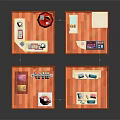 Modern Furniture Display With Wardrobe Dressing Table Bookshelf Clothes And Cosmetics