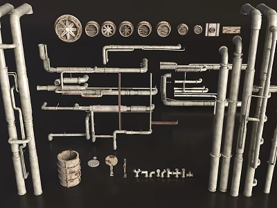Mechanical Pipes System Featuring Various Industrial Components Valves Gauges And Fittings 3d model