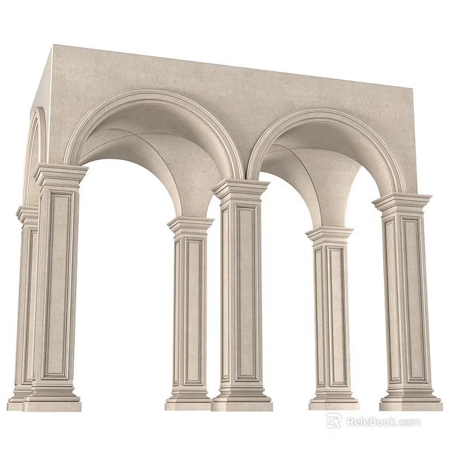 Classical Stone Door Arches With Decorative Columns And Ivory Finish Design 3d model 