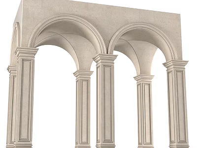 Classical Stone Door Arches With Decorative Columns And Ivory Finish Design 3d model