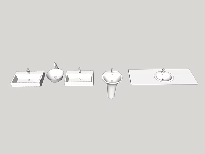 Various Types Of White Washbasins Featuring Countertop Pedestal And Undermount Designs For Bathroom 3d model