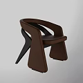 Modern Brown Leather Leisure Chair with Curved Armrests and Unique Leg Design