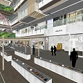 Multi Level Shopping Mall Lobby Interior With Greenery ALCO Store And Display Counters 3d model